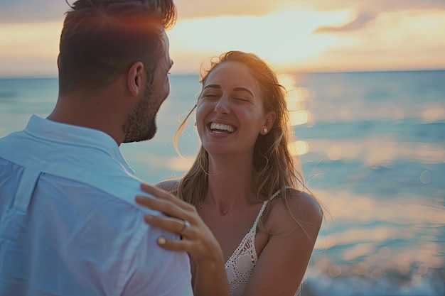 Beach Proposal and Engagement with Ocean Background