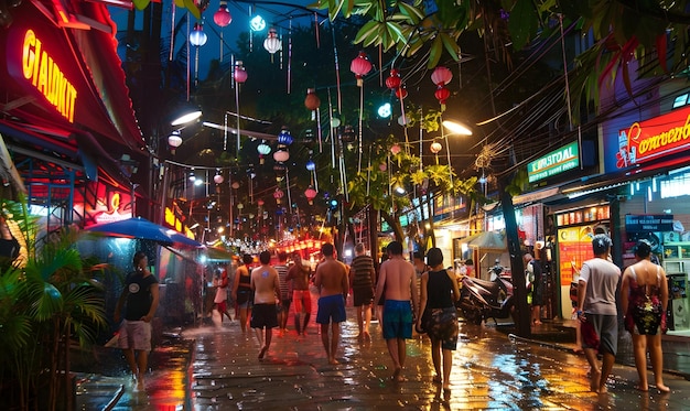 Beach Road and Walking Street songkran festival at night