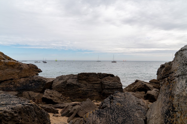 Beach rocks of the island of Noirmoutier in Vendee in France