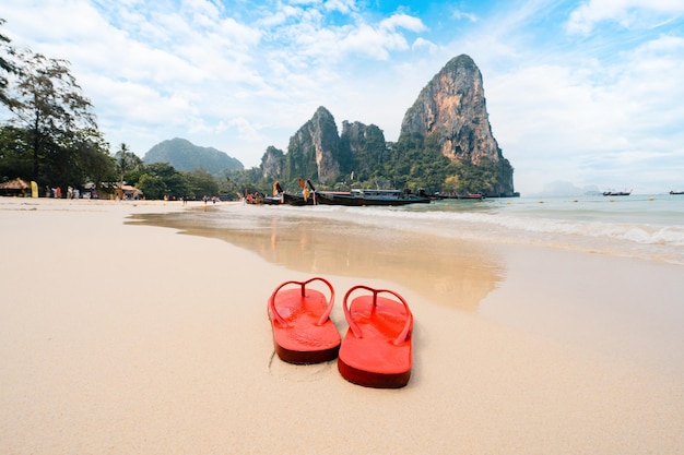 Beach and rocky mountain scenery in summerKrabi Thailand