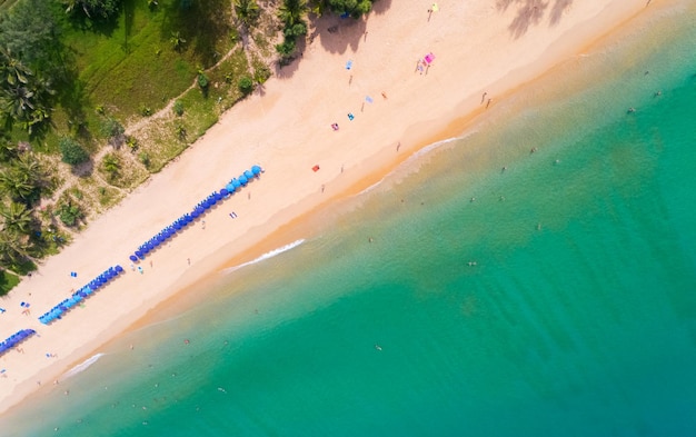 Beach Sand Sea Shore and waves white foamy summer sunny day backgroundAmazing beach top down view overhead seaside nature background