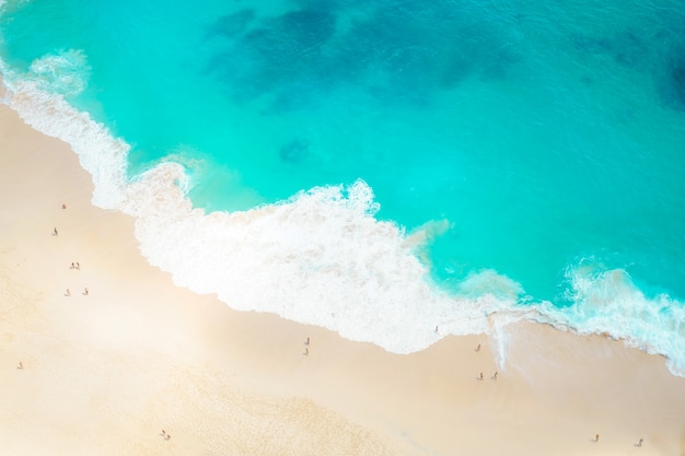 Beach and sand on the seashore with aerial view background