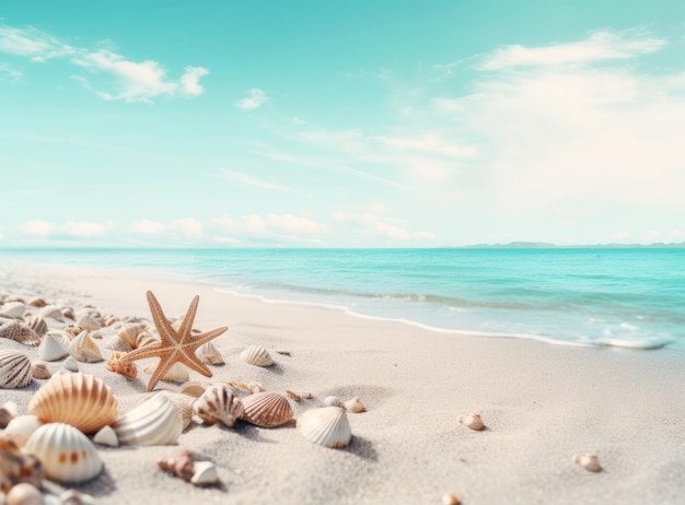 Beach sand with stars and shells Illustration AI Generative