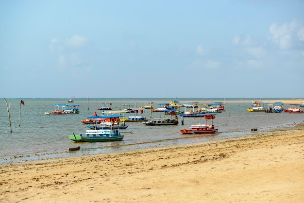 Beach Sao Miguel dos Milagres Alagoas Brazil Small boats at Toque Beach