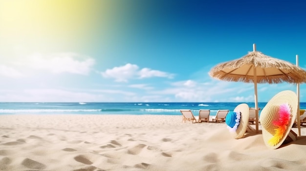 A beach scene with a beach umbrella and a beach umbrella