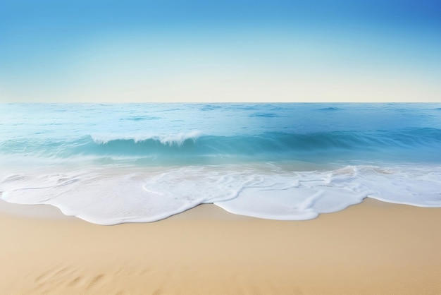 A beach scene with a blue sky and a beach scene.