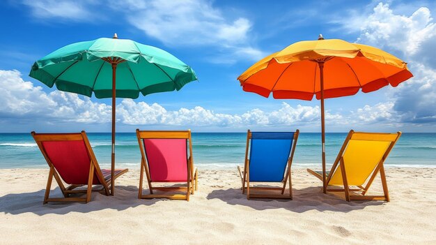 Photo a beach scene with chairs and umbrellas on the beach