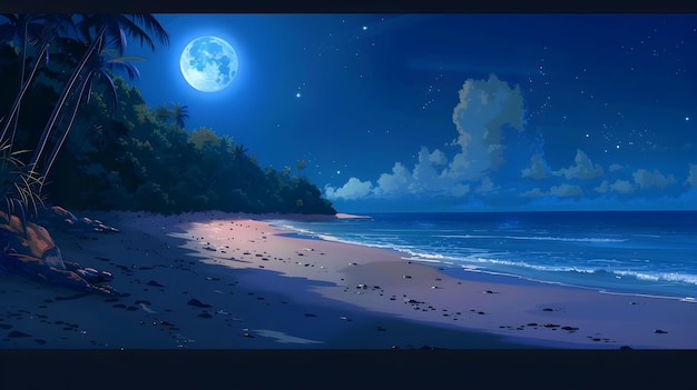 a beach scene with a moon and the moon