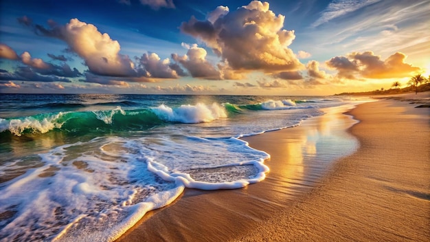 Photo a beach scene with the ocean and clouds in the sky