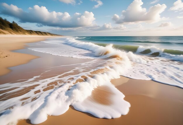 Photo a beach scene with the ocean and the sky in the background