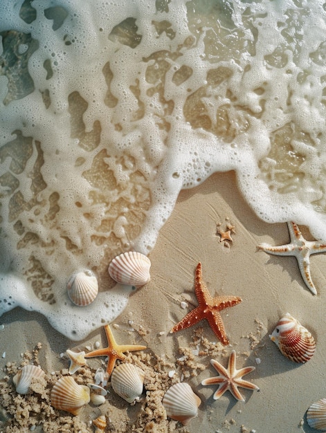 Photo beach scene with shells