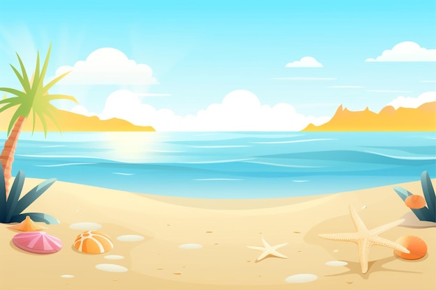 A beach scene with a starfish and a beach scene.