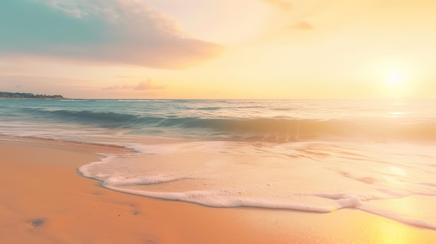 A beach scene with a sunset