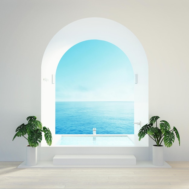 Beach sea view bathroom Luxury and modern hotel 3D rendering