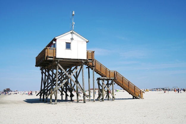 Beach stilt house at German seaside resort St PeterOrding