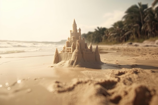 Beach summer tropical travel sand castle background ai generated