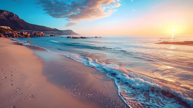 Photo beach at sunset with colorful