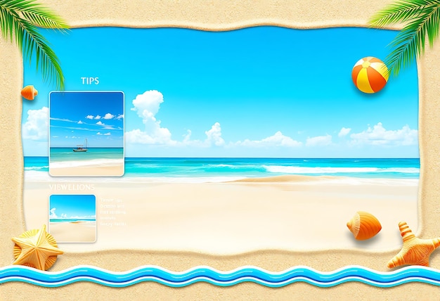 Beach Theme Layout Screen for a Travel Vlogger With Bright Blues and Yell Game Interface Designo