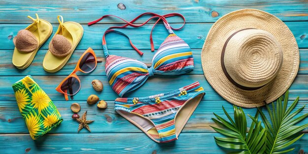 a beach themed hat and a hat are on a blue table