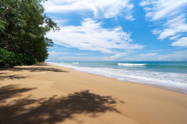 Beach and tropical sea in Phuket ThailandLandscape summer beach backgroundSunny clear blue sky at the sea in Phuket Thailand Beautiful scene of blue sky and clouds on a sunny Good weather day