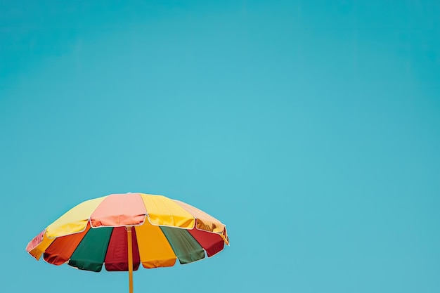 A beach umbrella against a blue backdrop