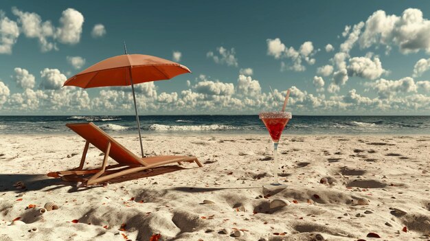 a beach umbrella and a cocktail glass on a beach