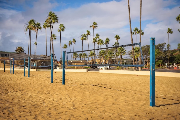 Beach volleyball nets on the Corona del Mar State Beach near Los Angeles