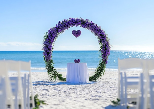 Beach Wedding Ceremony Setup with Floral Arch