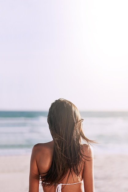 The beach will always be the perfect summer destination Rearview shot of an unrecognizable young woman at the beach