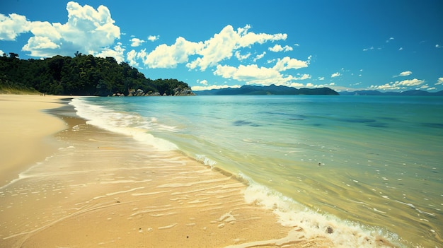 a beach with a beach and the ocean in the background