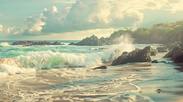 Photo beach with beautiful waves style photorealism