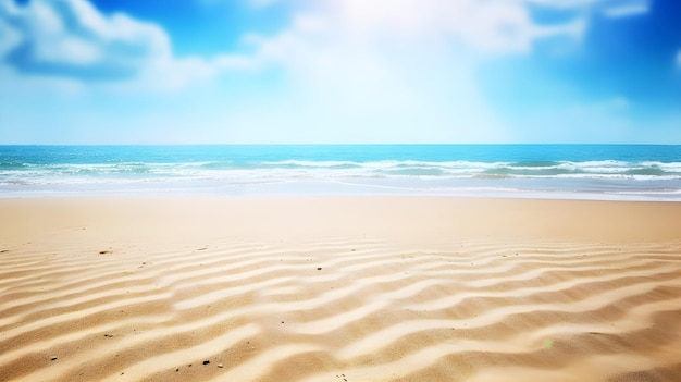 A beach with a blue sky and the sun shining on it