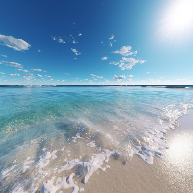 A beach with a blue sky and white clouds