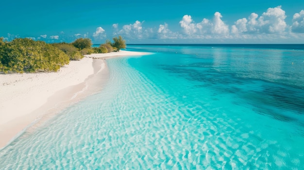 a beach with a blue water and white sand