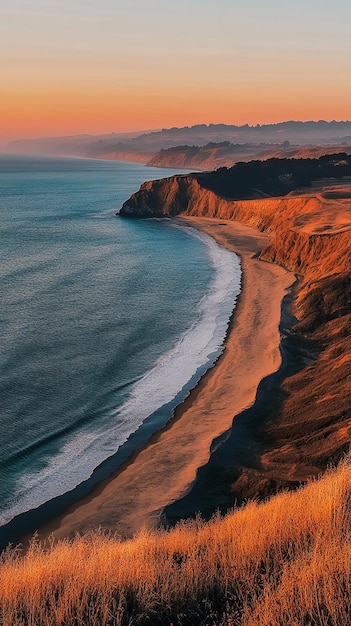 a beach with a cliff and a beach in the background