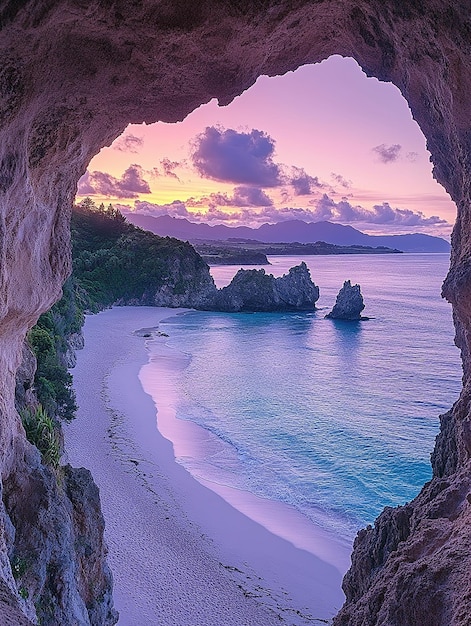 Photo a beach with a hole in the rock that has a beach in the middle