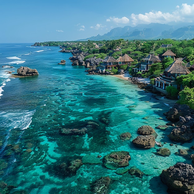 a beach with houses and a beach with a view of the ocean