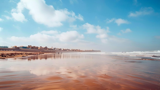 a beach with the ocean and the sky in the background