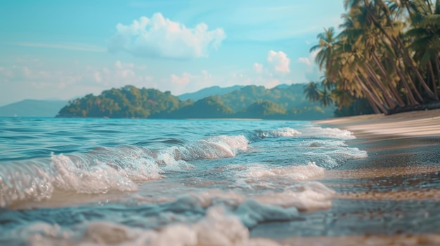 a beach with a palm tree and a beach in the background