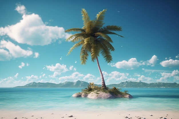 Beach with palm tree Generative AI