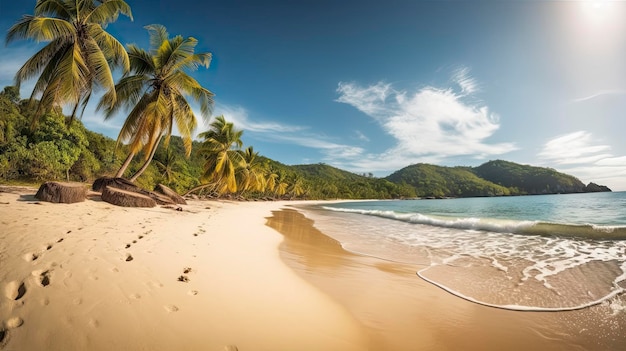 A beach with a palm tree on it