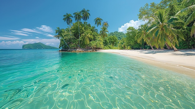 a beach with palm trees and a sandy beach