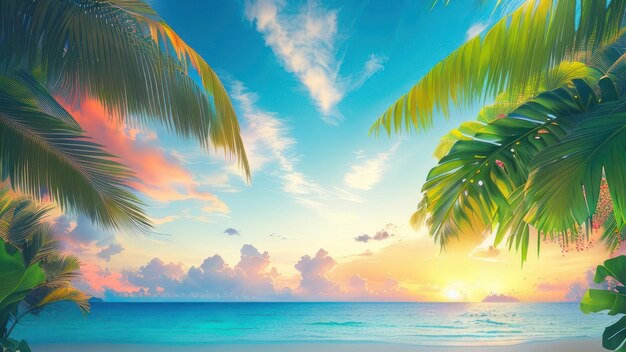 A beach with palm trees and the sky