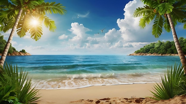 A beach with palm trees