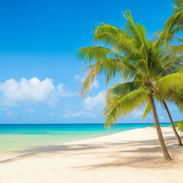 A beach with palm trees