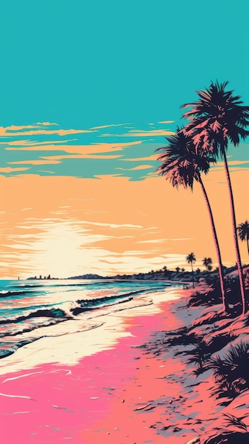 Beach with Risograph style outdoors painting horizon