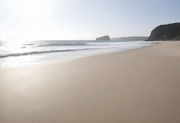 Photo a beach with a rock in the background and a beach scene with a rock in the background