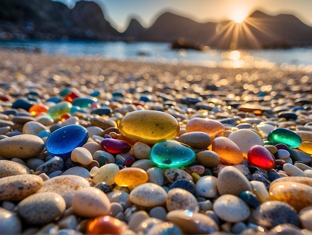 a beach with rocks and pebbles on the beach