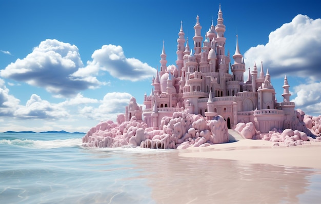 beach with sand castle decorations