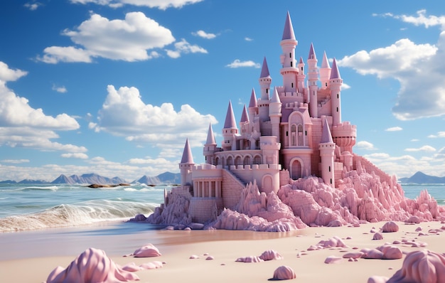 beach with sand castle decorations